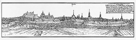 Pardubice a Kuntick Hora  veduta J. Willenberga (1602)
