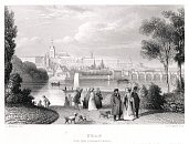 Praha ze Slovanskho ostrova  A.H. Payne podle L. Richtera, oceloryt (1841)