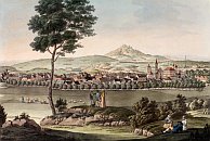 Doubravsk Hora a Teplice na obraze Karla Postla podle L. Janschy, kolorovan lept (kolem 1800)