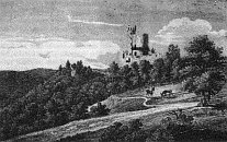 Nov hrad u Adamova a Star hrad na obraze neznmho autora (1842)