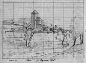 Tnec nad Szavou  kresba F. A. Hebera (1845)