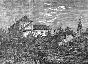 Budyn nad Oh ped obnovou  kresba Aloise Bubka (1868)