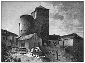 Tnec nad Szavou  jdro hradu koncem 19. stol., kresba V. Jansy