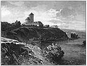 Tnec nad Szavou koncem 19. stol., kresba V. Jansy