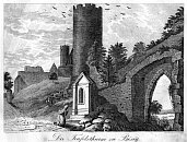Bezděz – Čertova věž – J. Richter podle K. Brantla, z díla F. A. Hebera (1846)