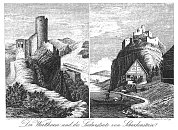 Střekov – strážní věž a JZ strana – P. Röhrich podle F. A. Hebera a K. Brantla (kolem 1845)