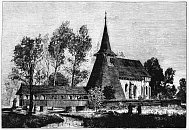 Kočí – kostel sv. Bartoloměje – dobové vyobrazení (kolem 1880)