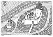Mra  Hrdek (star tvrz) kolem r. 1260 od JV podle M. Rykla