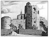 Buštěhrad r. 1785 – zadní vstup do hradu se zachovalou baštou a branou