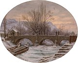 Zimní krajina s mostem přes Bílinu – Ernst Gustav Doerell (1871)