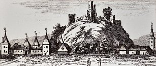 Divín – hrad a kaštel – Samuel Lenhardt podle kresby Samuela Lanyie (1826)